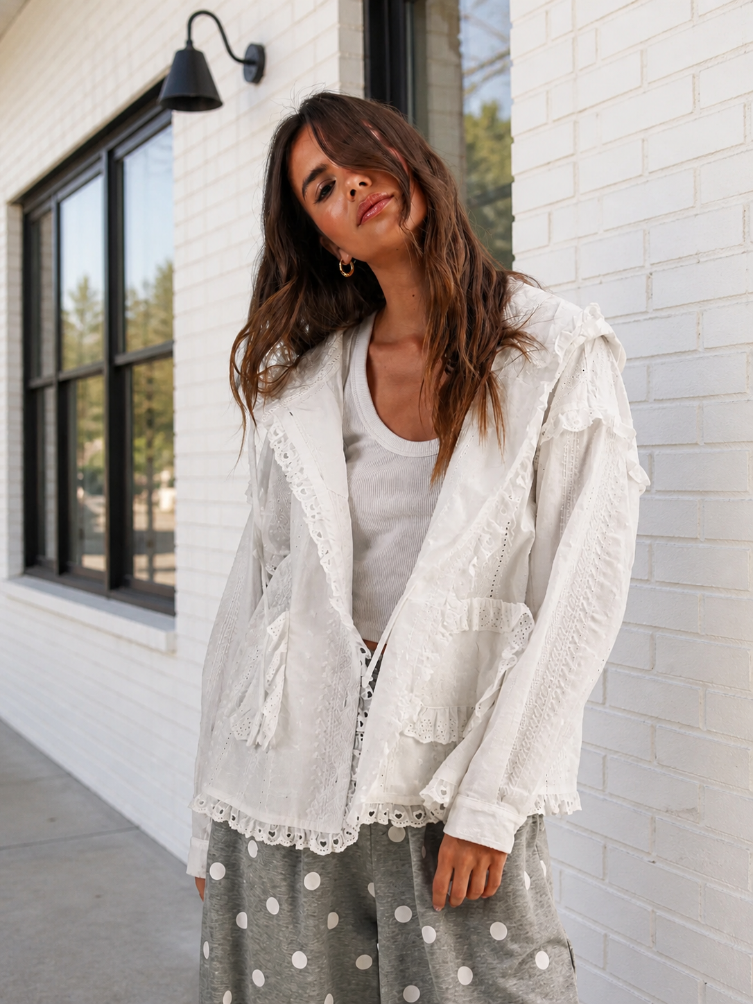 Lacy Ruffle Lightweight Jacket | White