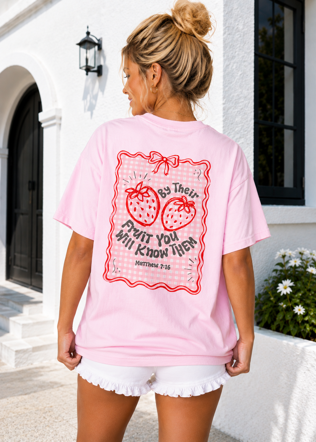 Matthew 7:16 Tee | Pink