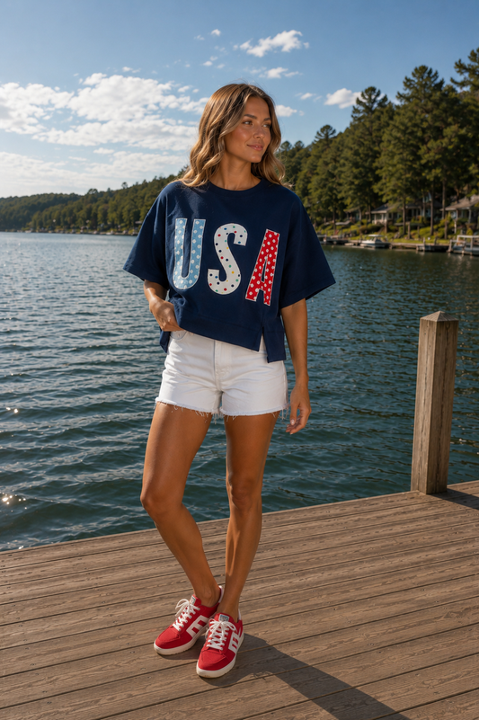 Polka Dot USA Top | Navy